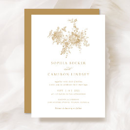 Elegant Floral  Botanical Gold Wedding Kaart