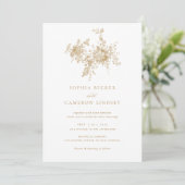 Elegant Floral Botanical Gold Wedding Kaart (Staand voorkant)