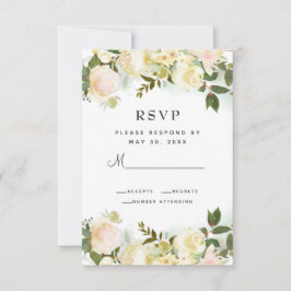 Elegant Floral Botanical Greenery Leaves Wedding RSVP Kaartje