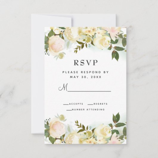 Elegant Floral Botanical Greenery Leaves Wedding RSVP Kaartje (Voorkant)
