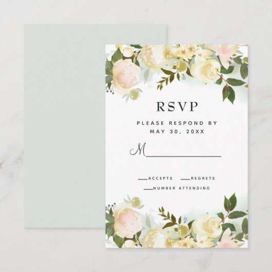 Elegant Floral Botanical Greenery Leaves Wedding RSVP Kaartje (Voorkant / Achterkant)