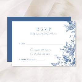 Elegant Floral Botanical Navy Blue RSVP Card Kaart