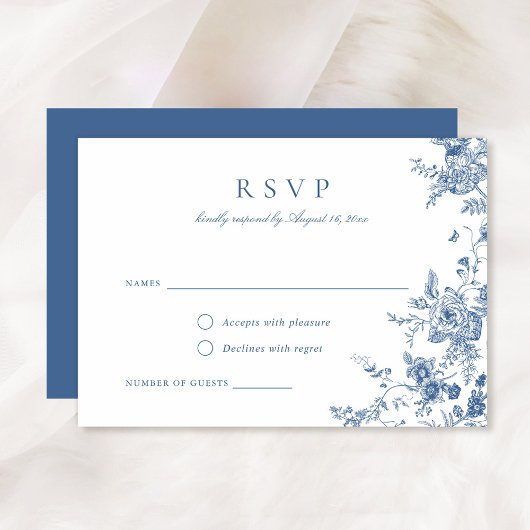 Elegant Floral Botanical Navy Blue RSVP Card Kaart