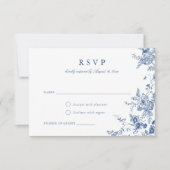 Elegant Floral Botanical Navy Blue RSVP Card Kaart (Voorkant)