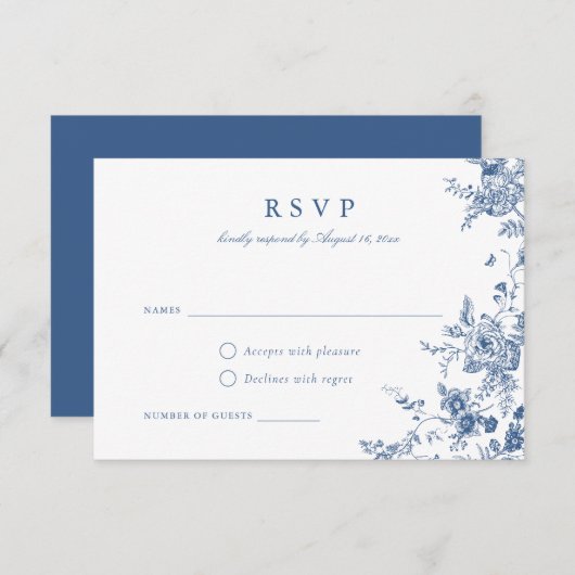 Elegant Floral Botanical Navy Blue RSVP Card Kaart (Voorkant / Achterkant)