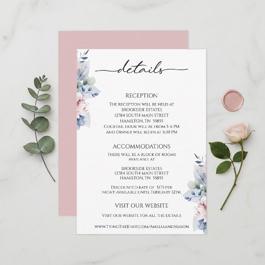 Elegant Floral Botanical Reception Details Card Informatiekaartje