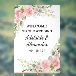Elegant Floral Botanical Rose Pink Wedding Acryl Bord