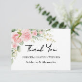 Elegant Floral Botanical Rose Pink Wedding Bedankkaart (Staand voorkant)