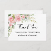 Elegant Floral Botanical Rose Pink Wedding Bedankkaart (Voorkant / Achterkant)