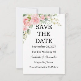 Elegant Floral Botanical Rose Pink Wedding Save The Date