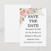 Elegant Floral Botanical Rose Pink Wedding Save The Date (Voorkant / Achterkant)