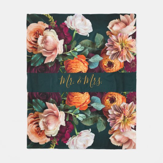 Elegant Floral Botanical Rustic Mr. & Mrs Wedding Fleece Deken (Voorkant)