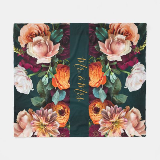 Elegant Floral Botanical Rustic Mr. & Mrs Wedding Fleece Deken (Voorkant (Horizontaal))