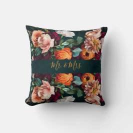 Elegant Floral Botanical Rustic Mr. & Mrs Wedding Kussen
