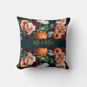 Elegant Floral Botanical Rustic Mr. & Mrs Wedding Kussen