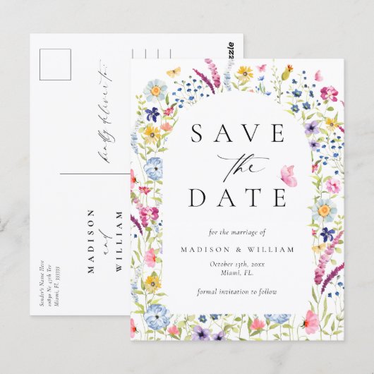 Elegant Floral Botanical Rustic Save the Date Briefkaart (Voorkant / Achterkant)