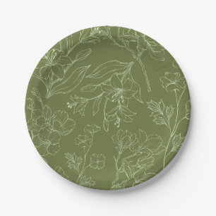 Elegant Floral Botanical Sage Green Paper Bord