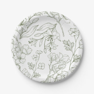 Elegant Floral Botanical Sage Green Paper Bord