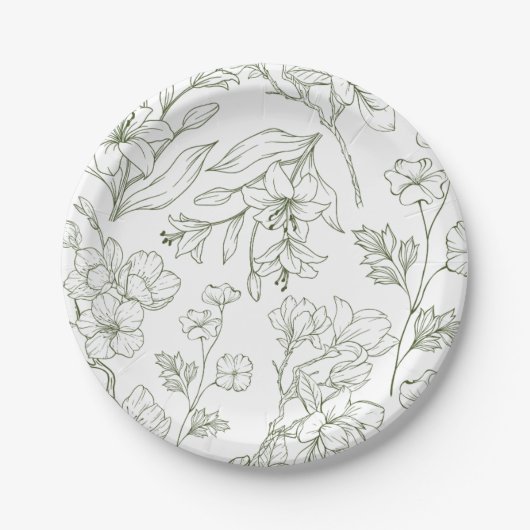 Elegant Floral Botanical Sage Green Paper Bord (Voorkant)