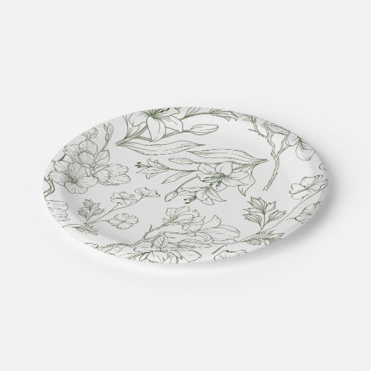 Elegant Floral Botanical Sage Green Paper Bord (Gekanteld)