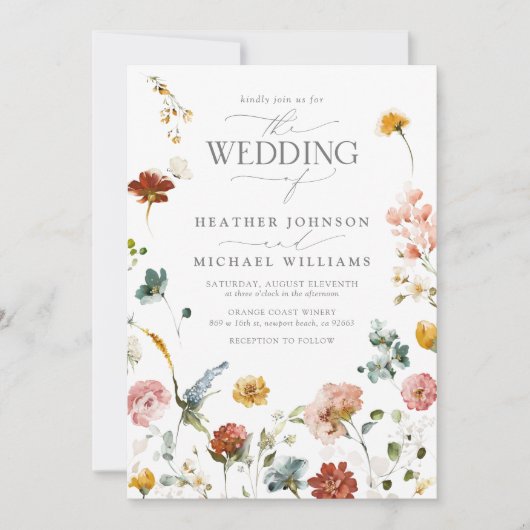 Elegant Floral Botanical Waterverf Script Weddensc Kaart (Voorkant)