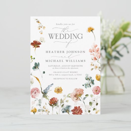 Elegant Floral Botanical Waterverf Script Weddensc Kaart (Staand voorkant)