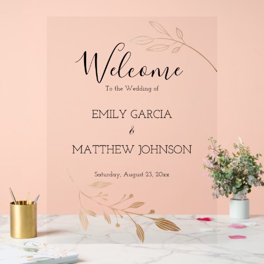 Elegant Floral Botaniqe Gold Foil Wedding Acryl Bord (Huwelijk)