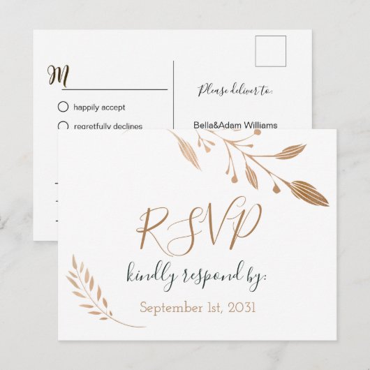 Elegant Floral Botaniqe Gold Foil Wedding Briefkaart (Voorkant / Achterkant)
