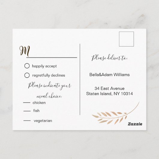 Elegant Floral Botaniqe Gold Foil Wedding Briefkaart (Achterkant)