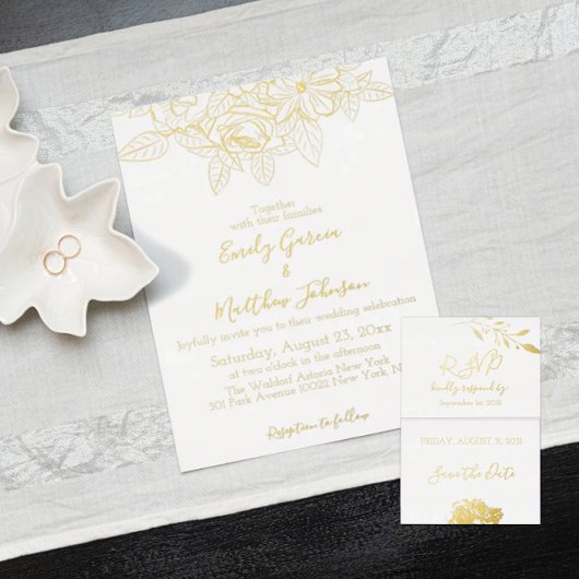 Elegant Floral Botaniqe Gold Foil Wedding Folie Uitnodiging