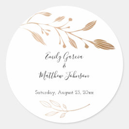 Elegant Floral Botaniqe Gold Foil Wedding Ronde Sticker