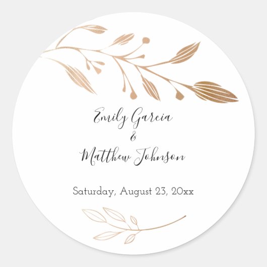Elegant Floral Botaniqe Gold Foil Wedding Ronde Sticker (Voorkant)