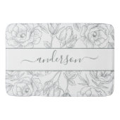 Elegant Floral Botanisch Wit Grijs Monogram Badmat (Voorkant)