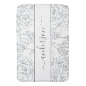 Elegant Floral Botanisch Wit Grijs Monogram Badmat (Voorkant Verticaal)