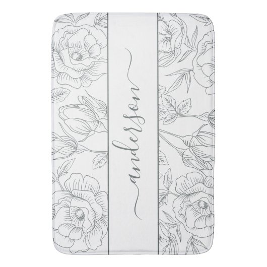 Elegant Floral Botanisch Wit Grijs Monogram Badmat (Voorkant Verticaal)