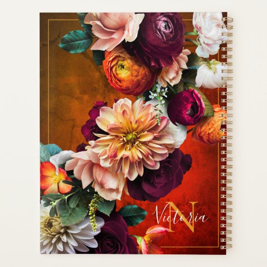 Elegant Floral botanische benaming Red Rustic  Planner (Achterkant)