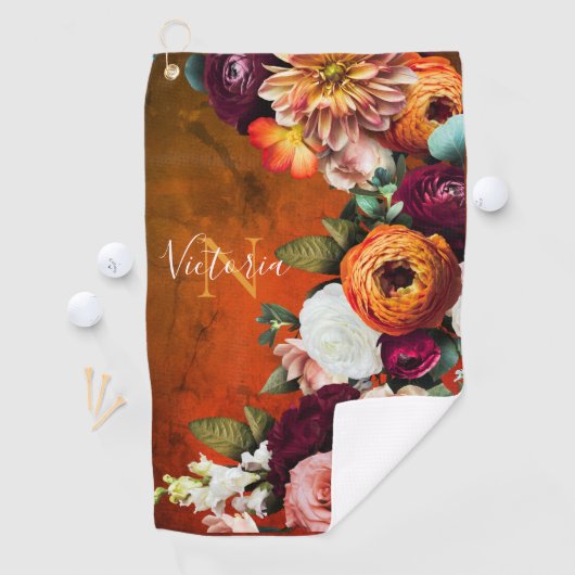 Elegant Floral botanische benaming Rustische Vinta Golfhanddoek (Insitu)