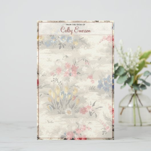 Elegant  Floral Botanische Bourgogne Tekst Briefpapier (Staand voorkant)
