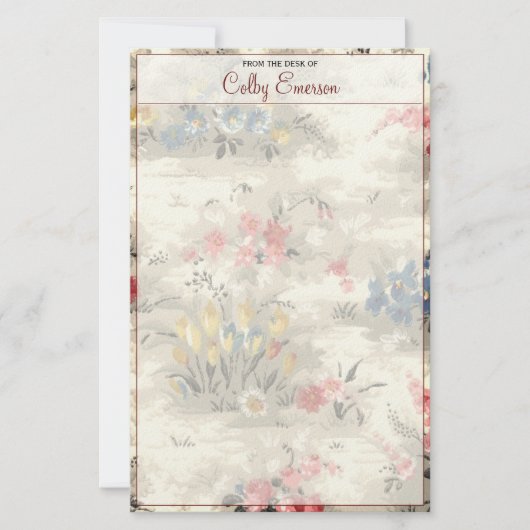 Elegant  Floral Botanische Bourgogne Tekst Briefpapier (Voorkant)