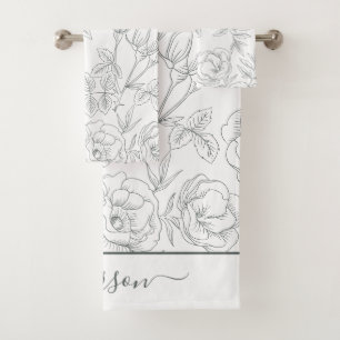 Elegant Floral Botanische Grijze Monogram Bad Handdoek