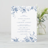 Elegant Floral  Botanische marineblauw huwelijk Kaart (Staand voorkant)