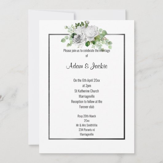 ELEGANT FLORAL BOUQUET BLACK TRIM WEDING KAART