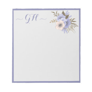 Elegant Floral Bouquet Gray Blue Roze Initialen Notitieblok