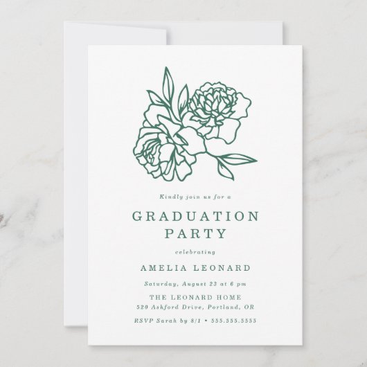 Elegant Floral Bouquet Green Graduation Party Kaart (Voorkant)