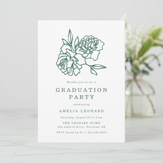 Elegant Floral Bouquet Green Graduation Party Kaart (Staand voorkant)