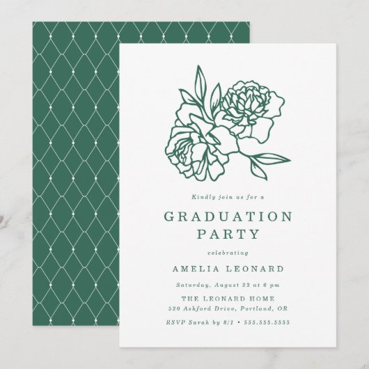 Elegant Floral Bouquet Green Graduation Party Kaart (Voorkant / Achterkant)