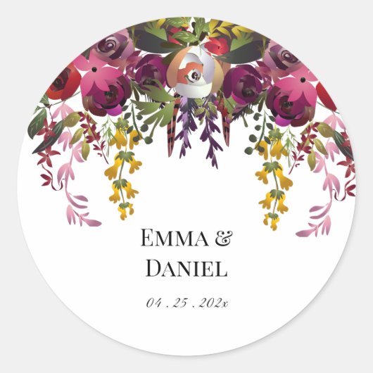 Elegant Floral Bouquet Ronde Sticker (Voorkant)