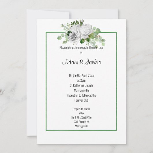 ELEGANT FLORAL BOUQUET SAGE TRIM WEDING KAART (Voorkant)