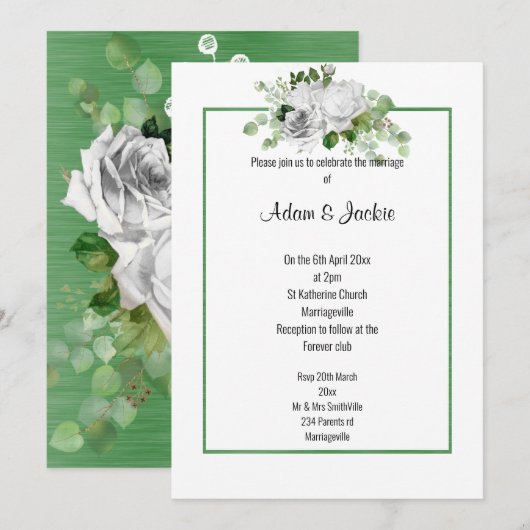 ELEGANT FLORAL BOUQUET SAGE TRIM WEDING KAART (Voorkant / Achterkant)