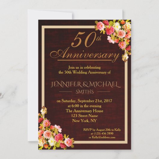 Elegant Floral Bouquet Wedding Jubileum Invite Kaart (Voorkant)
